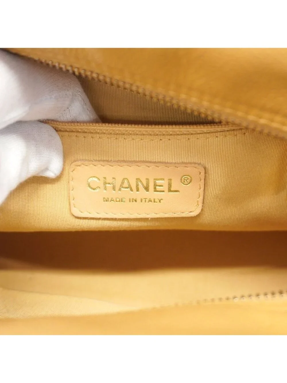 Chanel Handbag Quilted Caviar Leather Beige Gold